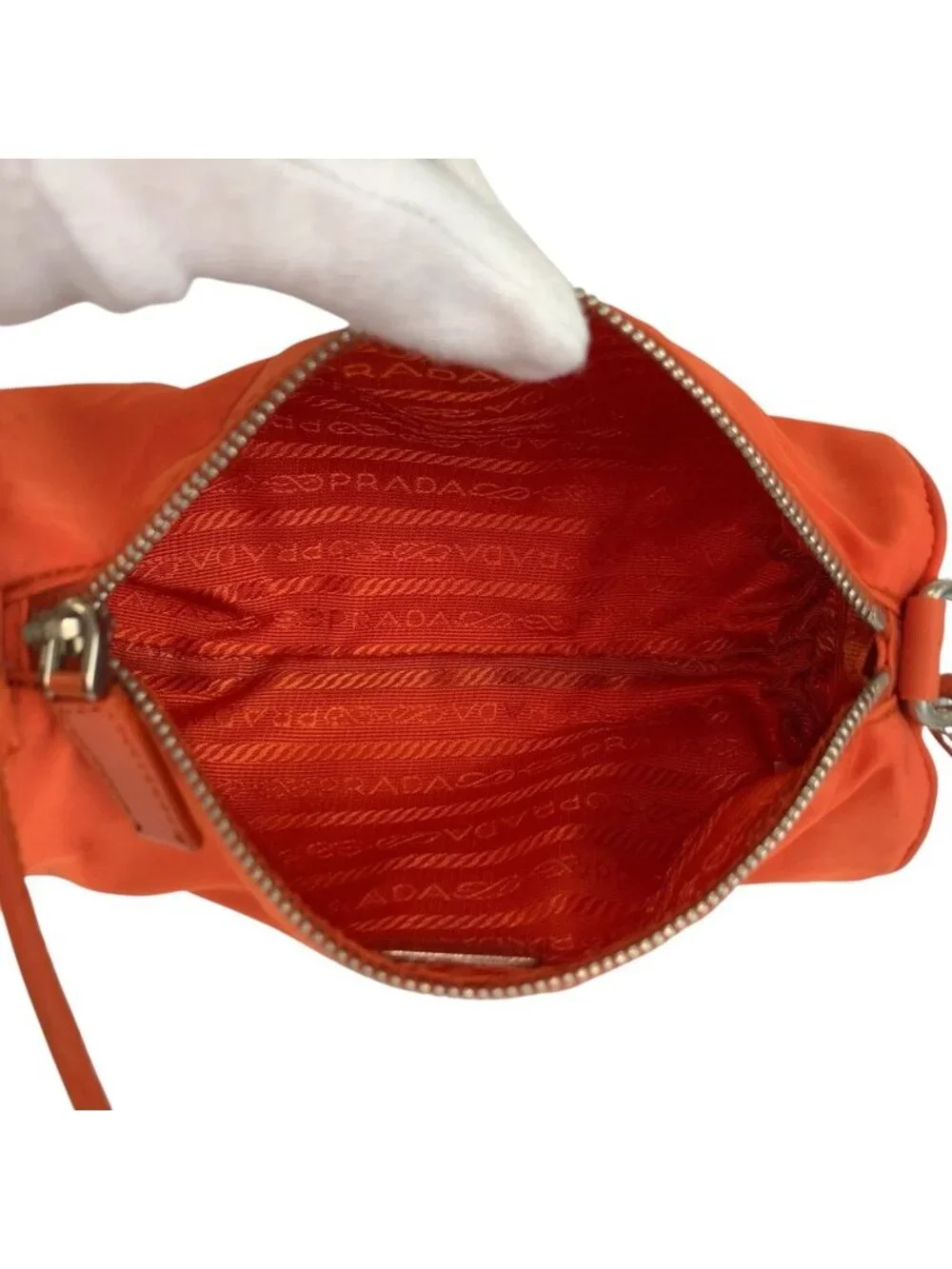 Prada Tessuto Orange Silver Nylon Handbag Pouch
